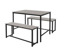 ML-Design Ensemble de Salle à Manger, 3 Pièces, Chêne-Gris, 4 Personnes, 1 Table avec 2 Banquettes, en MDF et Structure en Acier, Set de Bar Industriel pour Cuisine Salon, Kit de Montage Inclus