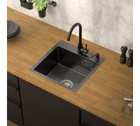 ML-Design Évier Cuisine 45x45 cm Anthracite Acier Inoxydable Carré Simple Bac Petit Encastrable avec 2 Trous Garniture Écoulement Trop Plein Siphon Lavabo Individuel Moderne Durable Pratique