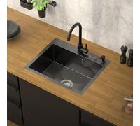 ML-Design Évier de Cuisine, 55 x 45 cm, avec Vidage et Distributeur de Savon, en Acier Inoxydable, Anthracite, Évier avec Bassin, Montage Sur Plan ou à Encastrer, Lavabo Moderne Évier Domestique