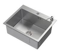 ML-Design Évier de cuisine 55x45 cm argent en acier inoxydable avec vidage et distributeur de savon évier à bassin montage sur plan ou encastrable lavabo de cuisine moderne évier simple avec siphon Ar