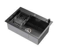 ML-Design Évier de Cuisine, 68x45cm, avec Vidage, Distributeur de Savon et Panier-Égouttoir, en Acier Inoxydable, Anthracite