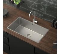 ML-Design Évier de Cuisine XXL en Acier Inoxydable, 70x40 cm, Argenté, avec Vidage et Trop-Plein, Bassin à Encastrer, Rectangulaire, 1 Bac Simple Petit avec Siphon, Lavabo Encastrable de Cuisine