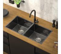 ML-Design Évier Double en Acier Inoxydable, 81,5 x 40 cm, Anthracite, avec Vidage et Trop-Plein, Bassin à Encastrer Sous Plan, Rectangulaire, 2 Bacs avec Siphon, Lavabo Encastrable Inox, Cuve Double