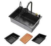 ML-Design Évier Multifonction de Cuisine Inox 68x46 cm Anthracite Encastré Rectangulaire avec Robinet avec Douchette Extractible