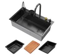 ML-Design Évier Multifonction Inox 80x46 cm Anthracite, Évier de Cuisine Encastré Rectangulaire Robinet avec Douchette Extractible