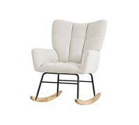 ML-Design Fauteuil à Bascule Beige, avec Housse en Tissu Éponge, Structure en Acier, Pieds en Bois Naturel, Chaise de Relax, Fauteuil de Relaxation Oscillant Rembourré, pour Salon Chambre à Coucher