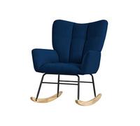ML-Design Fauteuil à Bascule Bleu Foncé, Housse en Tissu Éponge, Structure en Acier, Pieds en Bois, Chaise Relax Oscillant Rembourré