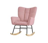 ML-Design Fauteuil à bascule rose avec housse en tissu éponge structure en acier pieds en bois naturel chaise de relax fauteuil de relaxation