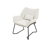 ML-Design Fauteuil de Relaxation Beige, Rembourré en Éponge Polyester Lin, Structure Noir en Acier, Conception Ergonomique, Coussin Amovible, Design en Forme de Pétale, pour Salon Chambre Bureau
