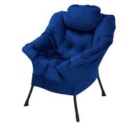 ML-Design Fauteuil de Relaxation Bleu Foncé, Rembourré avec du Coton PP Polyester, Structure Noir en Acier, Dossier et Accoudoirs Ergonomiques, Poche Latérale Inclus, pour Salon Chambre Bureau