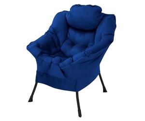 ML-Design Fauteuil de Relaxation Bleu Foncé, Rembourré avec du Coton PP Polyester, Structure Noir en Acier, Dossier et Accoudoirs Ergonomiques, Poche Latérale Inclus, pour Salon Chambre Bureau