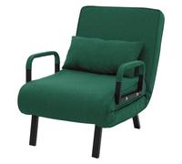 ML-Design Fauteuil Lit 1 Place Convertible, Chauffeuse Canapé Pliable 3 en 1, Dossier Réglable 6 Positions, Oreiller, Housse en Tissu Amovible, Cadre en Acier, pour Invités Salon Bureau, Vert Foncé