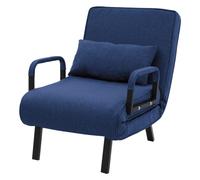 ML-Design Fauteuil Lit 1 Place Convertible, Chauffeuse Canapé Relax Pliable 3 en 1, Dossier Réglable 6 Positions, Oreiller, Housse en Tissu Amovible, Cadre en Acier, pour Invités Salon Bureau, Bleu