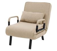 ML-Design Fauteuil Lit 1 Place Convertible, Chauffeuse Canapé Relax Pliable 3 en 1, Dossier Réglable 6 Positions, Oreiller, Housse en Tissu Amovible, Cadre en Acier, pour Invités Salon Bureau, Marron