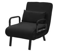 ML-Design Fauteuil Lit 1 Place Convertible, Chauffeuse Canapé Relax Pliable 3 en 1, Dossier Réglable 6 Positions, Oreiller, Housse en Tissu Amovible, Cadre en Acier, pour Invités Salon Bureau, Noir