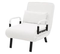 ML-Design Fauteuil Lit 1 Place Convertible, Chauffeuse Canapé Relax Pliable 3 en 1, Dossier Réglable 6 Positions, Oreiller, Housse en Tissu Amovible, Cadre en Acier, pour Invités Salon Bureau, Blanc