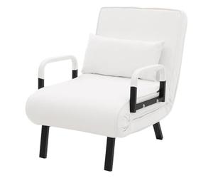 ML-Design Fauteuil Lit 1 Place Convertible, Chauffeuse Canapé Relax Pliable 3 en 1, Dossier Réglable 6 Positions, Oreiller, Housse en Tissu Amovible, Cadre en Acier, pour Invités Salon Bureau, Blanc