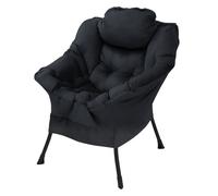 ML-Design Fauteuil relax noir, Fauteuil de salon avec accoudoirs poche latérale, Fauteuil de télévision coussin, structure en acier