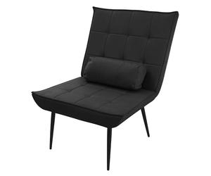 ML-Design Fauteuil Salon, Chauffeuse d'Appoint Relax avec Coussin Lombaire | Chaise Lecture Capitonnée en Simili PU, Suédine Synthétique Effet Daim, Pieds en Métal, Style Vintage Scandinave, Noir