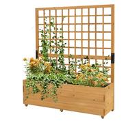 ML Design Jardinière avec Treillis, 119,5x139x36,5 cm, Marron, en Bois d'Epicéa, Bac avec Fond Amovible et Pieds Vissables Réglables en Hauteur, pour Fleurs et Plantes Grimpantes, Balcons Terrasses
