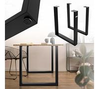 ML-Design Jeu 2X Pieds de Table en Forme de U 70x74 cm, Noir, Profil 8x4 cm, Métal, Design Industriel, Protection du Sol Réglable, Piètement de Table, Profilé Carré, Patins pour Projets de Bricolage