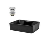 ML-Design Lavabo à Poser en Céramique Noir Mat, 490 x 365 x 140 mm, Rectangulaire, avec