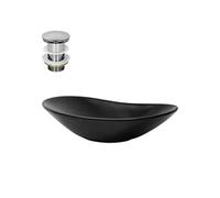 ML-Design Lavabo à Poser en Céramique Noir Mat, 630 x 360 x 155 mm, Ovale, avec Bouchon de