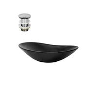 ML-Design Lavabo à Poser en Céramique Noir Mat, 630 x 360 x 155 mm, Ovale, avec Bouchon de