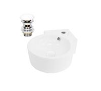 ML-Design Lavabo d'Angle en Céramique Blanc, 45x36x13 cm, Rond, avec Bouchon de Vidage