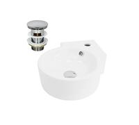 ML-Design Lavabo d'Angle en Céramique Blanc, 45x36x13 cm, Rond, avec Bouchon de Vidage