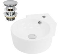 ML-Design Lavabo d'Angle en Céramique Blanc, 45x36x13 cm, Rond, avec Bouchon de Vidage