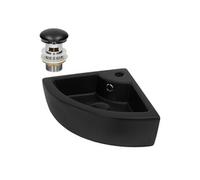ML-Design Lavabo d'angle en Céramique Noir, 46 x 33 x 13 cm, Angulaire, avec Bouchon de