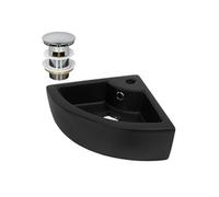 ML-Design Lavabo d'angle en Céramique Noir, 46x33x13 cm, Angulaire, avec Bouchon de Vidage