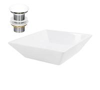 ML-Design Lavabo en Céramique, Blanc, 41x41x12 cm, Forme Anguleux, Garniture de Vidage 1 1/4", Vasque á Poser, Design Moderne, Lavabo à Main, Lavabo de Comptoir Élégant, Salle de Bain/WC d'Invités