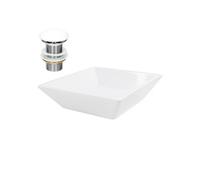ML-Design Lavabo en Céramique, Blanc, 41x41x12 cm, Forme Anguleux, Garniture de Vidage 1