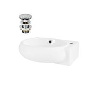 Vasque avec vidage et trop-plein 43 cm Blanc en céramique Trou pour robinetterie à droite ML-Design