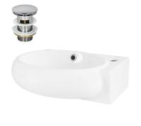 ML-Design Lavabo en Céramique Blanc, 43x28x15 cm, Ovale, Bonde Garniture d'Écoulement Chrome, Trou pour Robinetterie à Droite, Vasque Petit, Moderne, Montage Mural/à Poser, Lave-Mains Salle de Bain