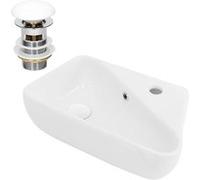 ML-Design Lavabo en Céramique Blanc, 45x27x13 cm, Anguleux, avec Bouchon de Vidage Blanc,