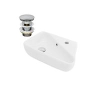 ML-Design Lavabo en Céramique Blanc, 45x27x13 cm, Anguleux, avec Bouchon de Vidage Chrome Blanc G