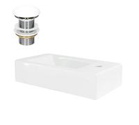 ML-Design Lavabo en Céramique, Blanc, 46x26x11 cm, Anguleux, Garniture de Vidage 1 1/4", Montage Mural/Á Poser, Trou de Robinet à Droite, Design Moderne, Vasque de Comptoir Élégant, Salle de Bain/WC