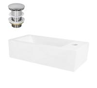 ML-Design Lavabo en Céramique Blanc, 51x25x13 cm, avec Bonde de Vidage Chromé en Laiton, Trou pour Robinet à Droite, Rectangulaire, Montage Mural/Sur Plan, Vasque à Poser, Lave Mains Évier Supendu