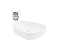 ML-Design Lavabo en Céramique, Blanc, 55x42x18 cm, Forme Ovale, Garniture de Vidage 1