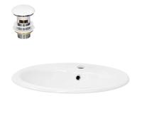 ML-Design Lavabo en Céramique Blanc 57x19,5x48,5 cm avec Garniture de Vidage 1 1/4"" Universel et Trop-Plein, Design Ovale, Vasque