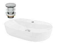 ML-Design Lavabo en Céramique, Blanc, 60x40x12, Forme Ovale, avec Garniture de Vidage, Vasque á Poser, Design Moderne, Lavabo à Main, Lavabo de Comptoir Élégant, pour Salle de Bain/WC d'Invités