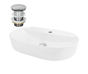 ML-Design Lavabo en Céramique, Blanc, 60x40x12, Forme Ovale, avec Garniture de Vidage, Vasque á Poser, Design Moderne, Lavabo à Main, Lavabo de Comptoir Élégant, pour Salle de Bain/WC d'Invités