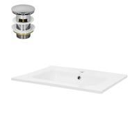 ML-Design Lavabo en Céramique, Blanc, 610x165x460 mm, avec Soupape de Vidange, Trop-Plein et Trou de Robinetterie Inclus, Vasque à Encastrer Lave-Main Évier pour Salle de Bain/Toilettes d'Invités