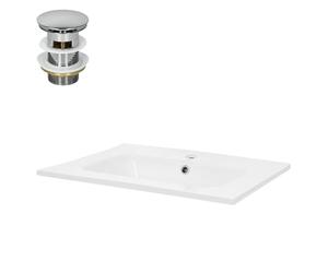ML-Design Lavabo en Céramique, Blanc, 610x165x460 mm, avec Soupape de Vidange, Trop-Plein et Trou de Robinetterie Inclus, Vasque à Encastrer Lave-Main Évier pour Salle de Bain/Toilettes d'Invités