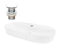 ML-Design Lavabo en Céramique, Blanc, 80x40x12 cm, Forme Ovale, Garniture de Vidage 1 1/4"", Vasque á Poser, Design Moderne, Lavabo à