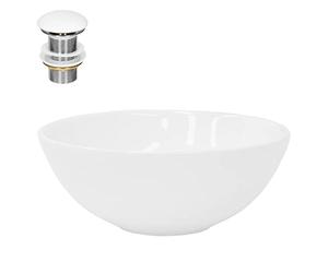ML-Design Lavabo en Céramique Blanc Brillant Ø 28x11,6 cm avec Garniture de Vidage 1 1/4" Universelle sans Trop-Plein, Design Ronde, Vasque à Poser Moderne, Évier Lave-Mains Salle de Bains Toilettes