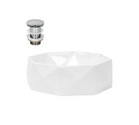 ML-Design Lavabo en Céramique Blanc Brillant, Ø 420 x 135 mm, Forme Diamant, avec Bouchon